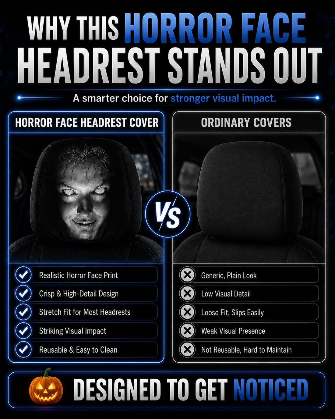 Maxxover Horror Face Car Headrest Covers