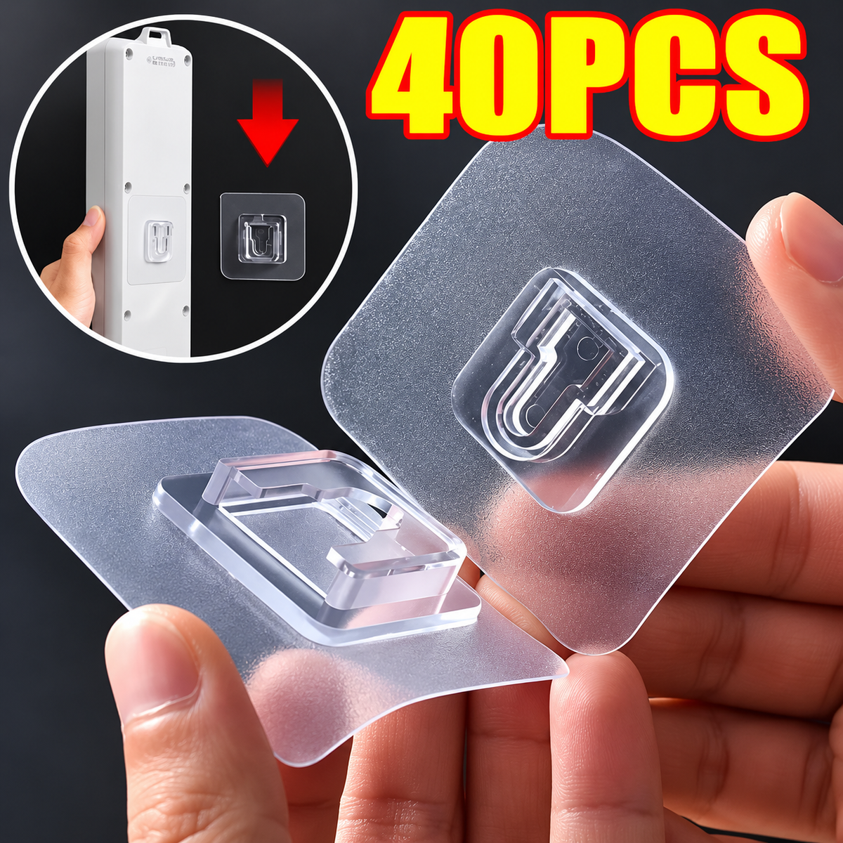 Transparent Adhesive Wall Hooks (40-Pack)