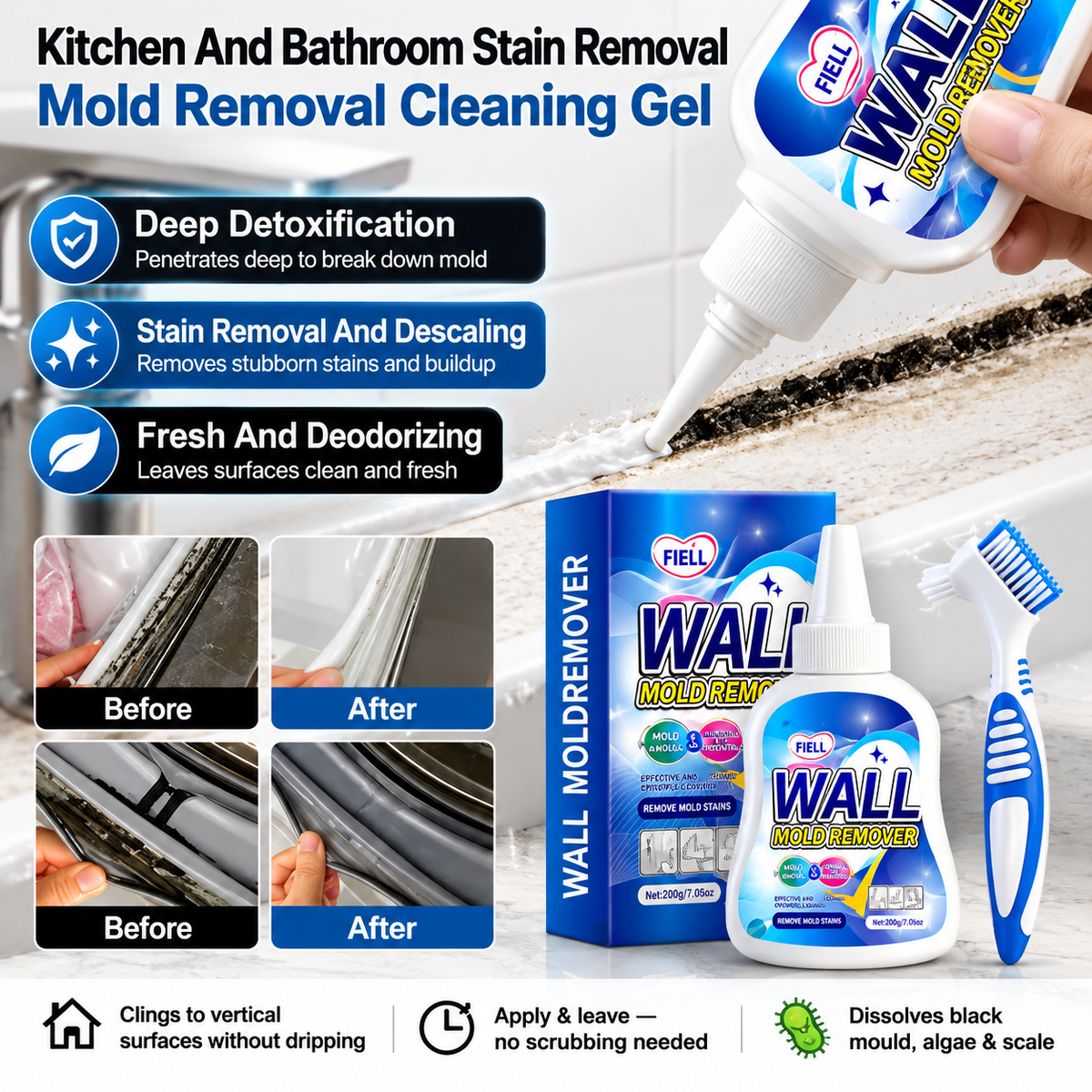 Heavy- Duty Mold & Stain Cleaner Gel | Cling, Dissolve & Restore Any Surface
