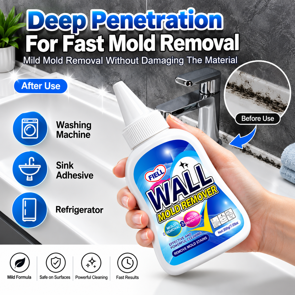 Heavy- Duty Mold & Stain Cleaner Gel | Cling, Dissolve & Restore Any Surface