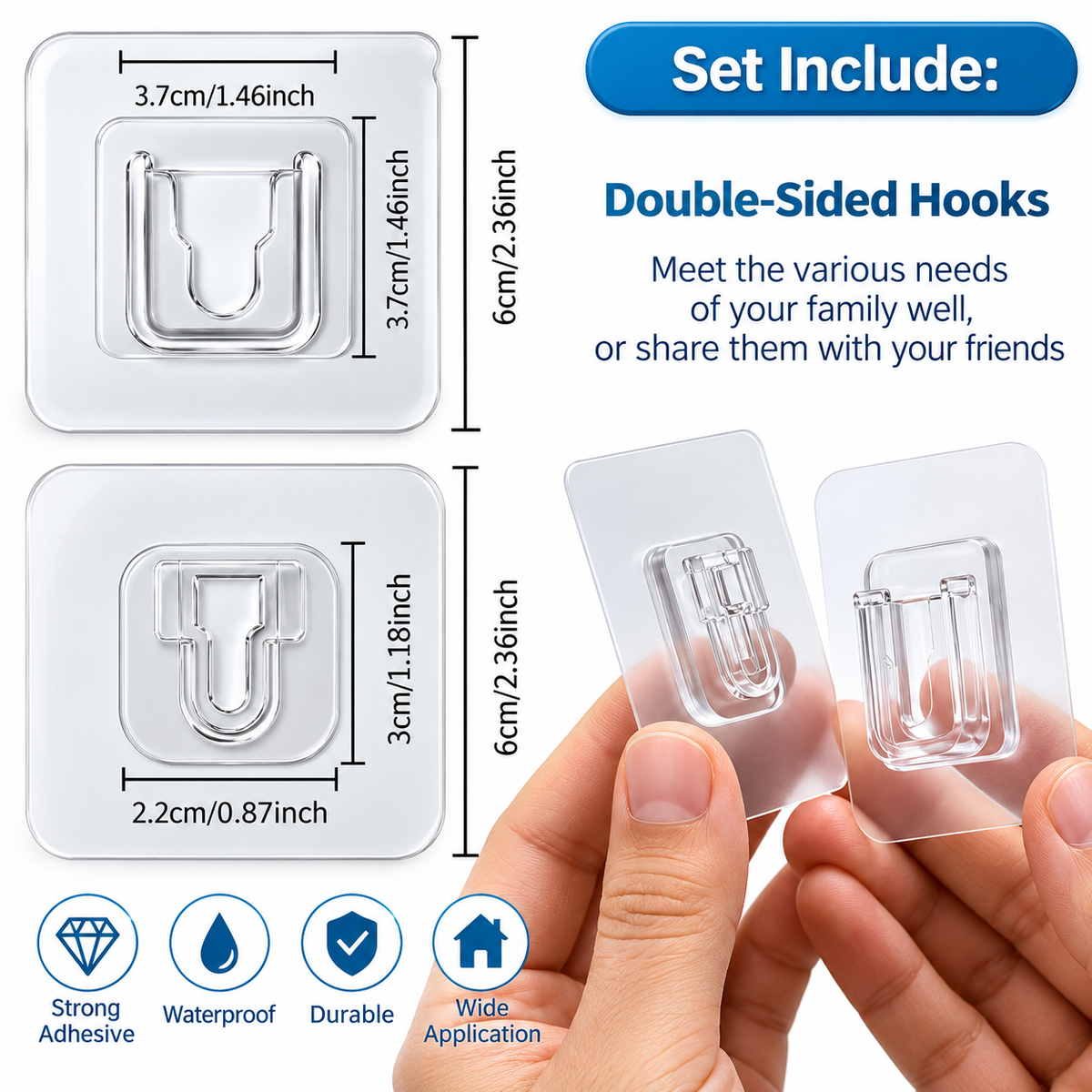 Transparent Adhesive Wall Hooks (40-Pack)